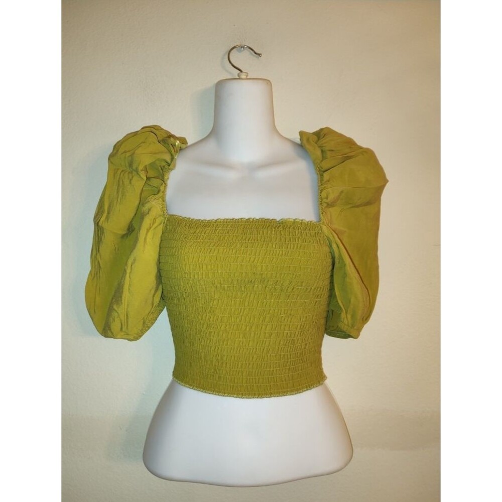 Women's Zara Mustard Puff Sleeve Crop Top Festival Hippie Size XS See descript